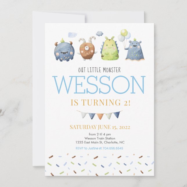 Invitación de cumpleaños, nuestro pequeño monstruo (Anverso)