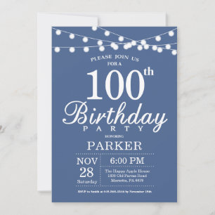Invitación de cumpleaños número 100 Azul