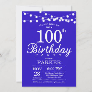 Invitación de cumpleaños número 100 azul real