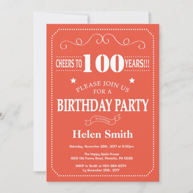 Invitación de cumpleaños número 100 Burgundy Naran (Anverso)