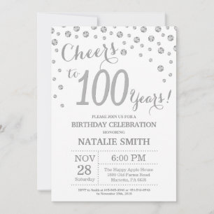 Invitación de cumpleaños número 100 con brillo de