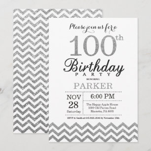 Invitación de cumpleaños número 100 con brillo de 