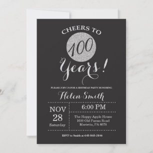 Invitación de cumpleaños número 100 con brillo neg