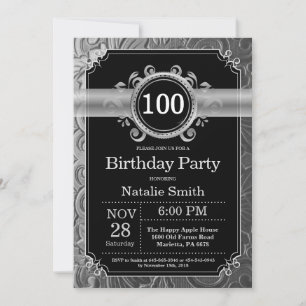 Invitación de cumpleaños número 100 con brillo neg