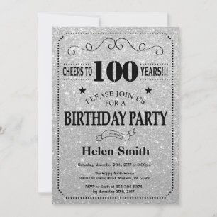 Invitación de cumpleaños número 100 con brillo neg