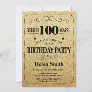 Invitación de cumpleaños número 100 con brillo neg