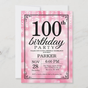 Invitación de cumpleaños número 100 con brillo ros