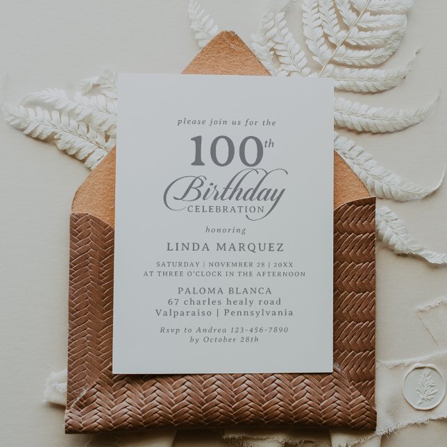 Invitación de cumpleaños número 100 con caligrafía (Subido por el creador)