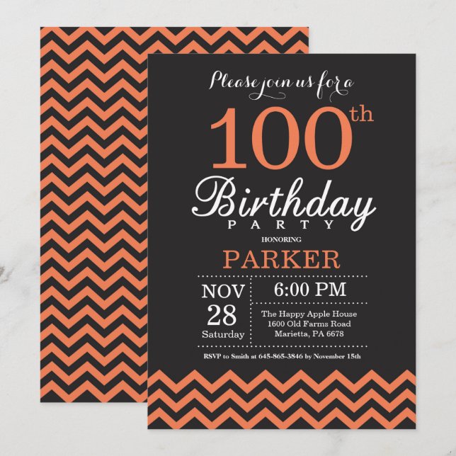 Invitación de cumpleaños número 100 con Chevron ne (Anverso / Reverso)
