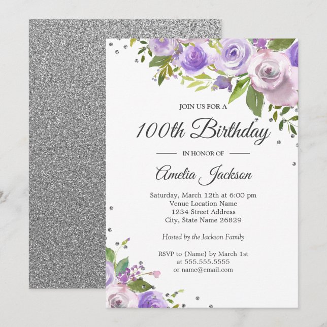 Invitación de cumpleaños número 100 con destello p (Anverso / Reverso)