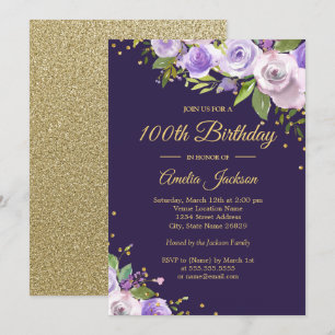 Invitación de cumpleaños número 100 con destellos 