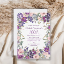 Invitación de cumpleaños número 100 con flores ros