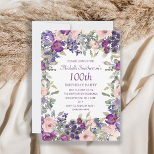 Invitación de cumpleaños número 100 con flores ros