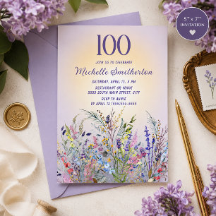 Invitación de cumpleaños número 100 de aquarela de