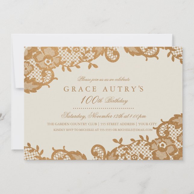 Invitación de cumpleaños número 100 de Bronze Lace (Anverso)