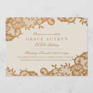 Invitación de cumpleaños número 100 de Bronze Lace