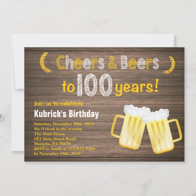 Invitación de cumpleaños número 100 de Cheers and  (Anverso)