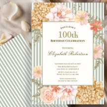 Invitación de cumpleaños número 100 de color flora