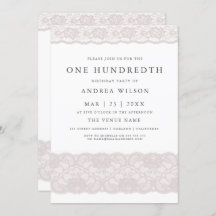 Invitación de cumpleaños número 100 de encaje rosa