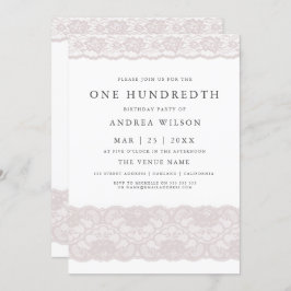 Invitación de cumpleaños número 100 de encaje rosa