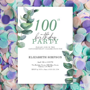 Invitación de cumpleaños número 100 de eucalipto a