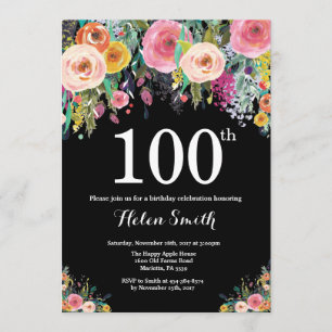 Invitación de cumpleaños número 100 de Floral