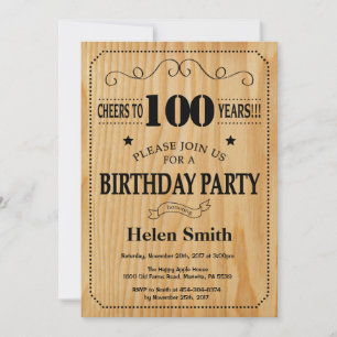 Invitación de cumpleaños número 100 de madera rúst