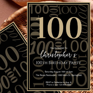Invitación de cumpleaños número 100 de Oro Negro M
