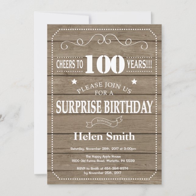 Invitación de cumpleaños número 100 de Sorpresa Rú (Anverso)