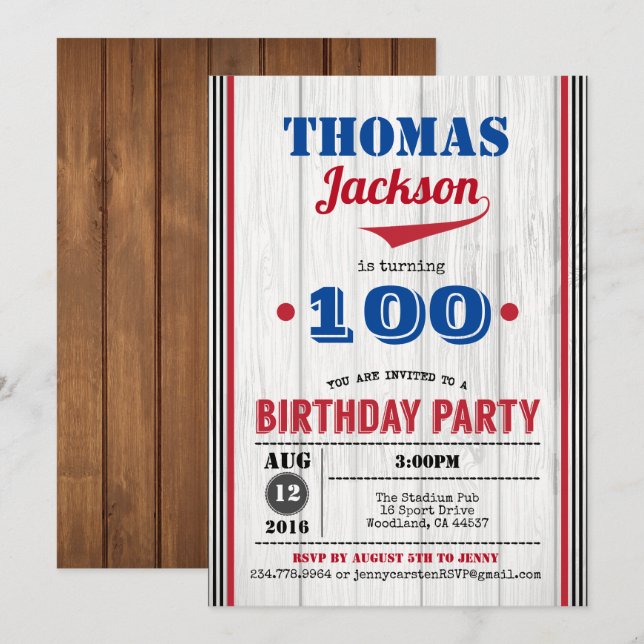 Invitación de cumpleaños número 100 del béisbol. M (Anverso / Reverso)