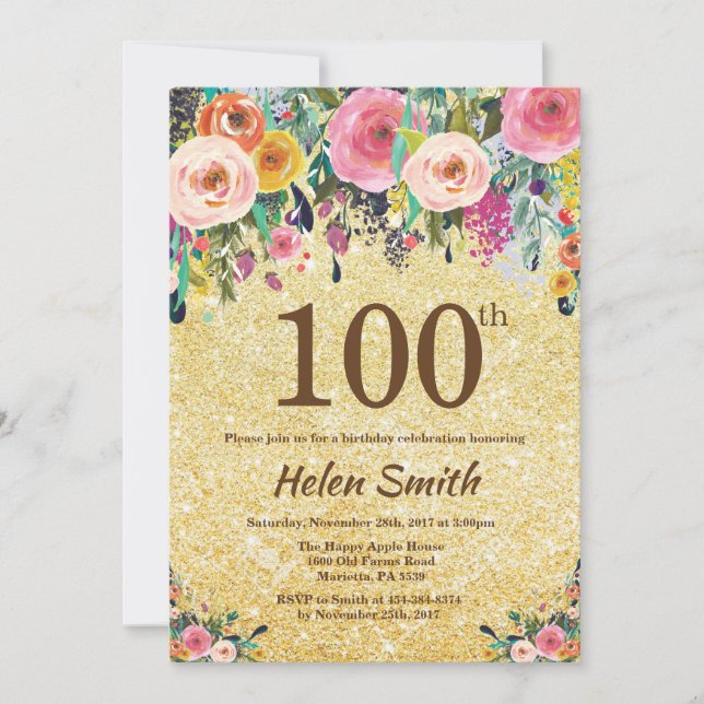 Invitación de cumpleaños número 100 del Purpurina  (Anverso)