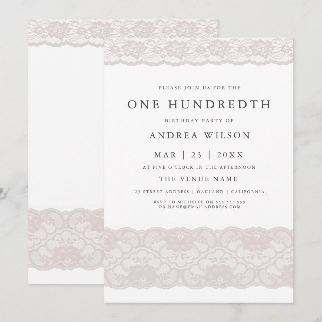 Invitación de cumpleaños número 100 elegante en en (Anverso / Reverso)