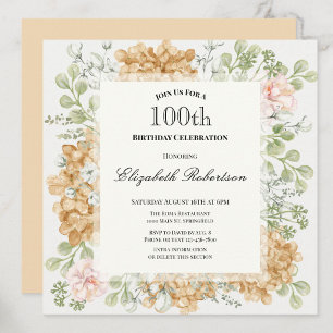 Invitación de cumpleaños número 100 en elegantes c