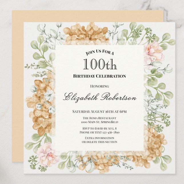 Invitación de cumpleaños número 100 en elegantes c (Subido por el creador)