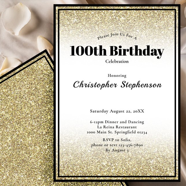 Invitación de cumpleaños número 100 en negro y dor (Subido por el creador)