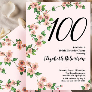 Invitación de cumpleaños número 100 en Rubor Pink
