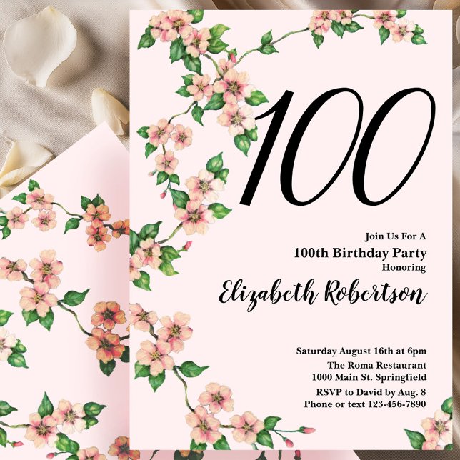 Invitación de cumpleaños número 100 en Rubor Pink (Subido por el creador)