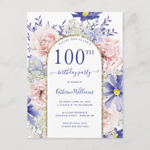 Invitación de cumpleaños número 100 fiesta rosa pú