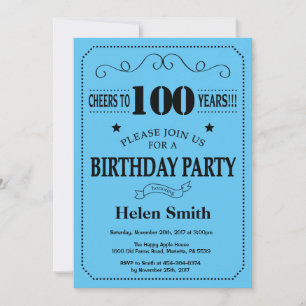 Invitación de cumpleaños número 100 negro y azul