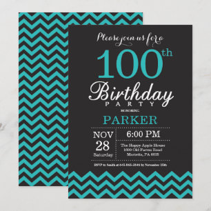 Invitación de cumpleaños número 100 negro y azul t