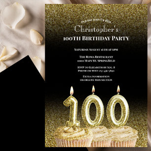 Invitación de cumpleaños número 100 negro y dorado