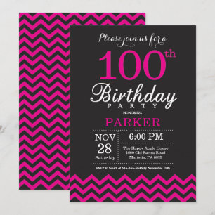 Invitación de cumpleaños número 100 negro y rosa i