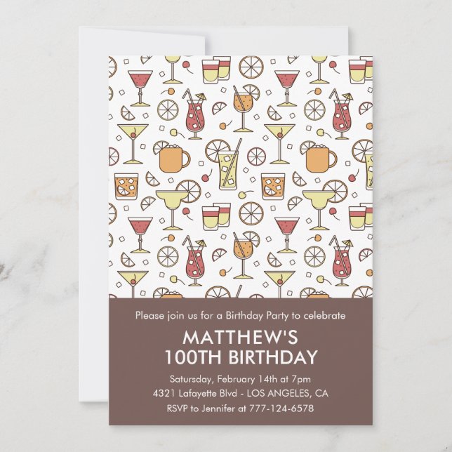 invitación de cumpleaños número 100 Patrón de cóct (Anverso)