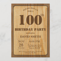 Invitación de cumpleaños número 100 Rustic Madera