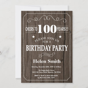 Invitación de cumpleaños número 100 rústica