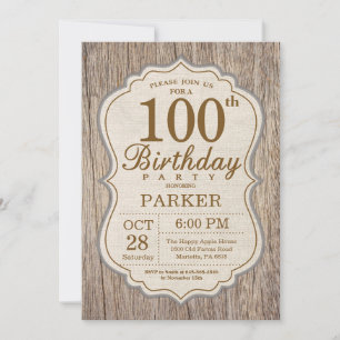 Invitación de cumpleaños número 100 rústica de mad