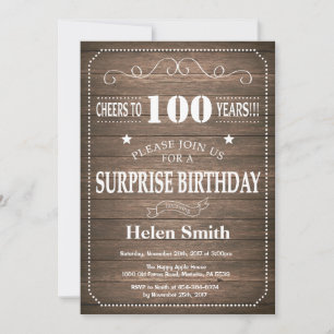 Invitación de cumpleaños número 100 sorpresa rústi