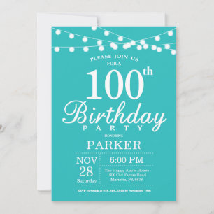 Invitación de cumpleaños número 100 Verde azulado