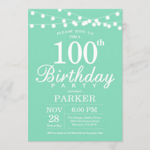 Invitación de cumpleaños número 100 verde menta
