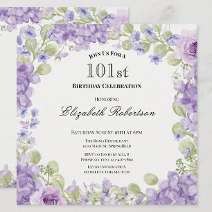 Invitación de cumpleaños número 101 elegante flora